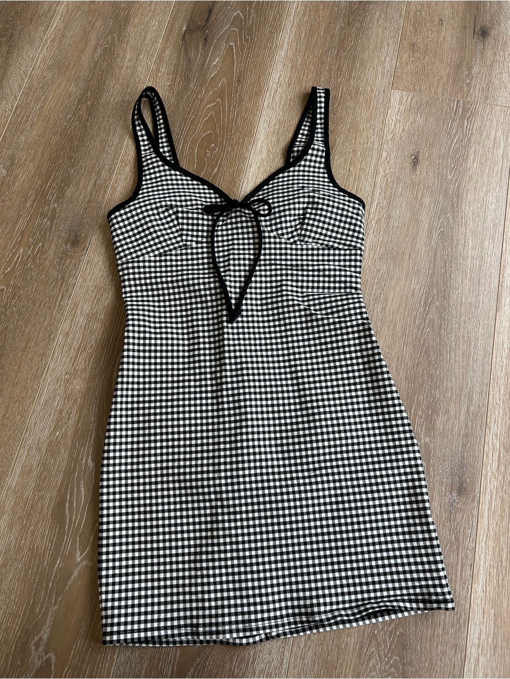 Urban Outfitters Black & White Gingham Tie-Front Mini Dress
